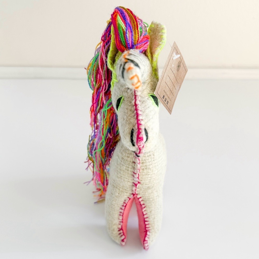 NWT Eclectic Array Handmade Artisan Wool Rainbow Unicorn Plush Stuffed Animal - Picture 6 of 14
